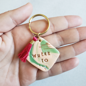 Peach and Jade Marble Keychain